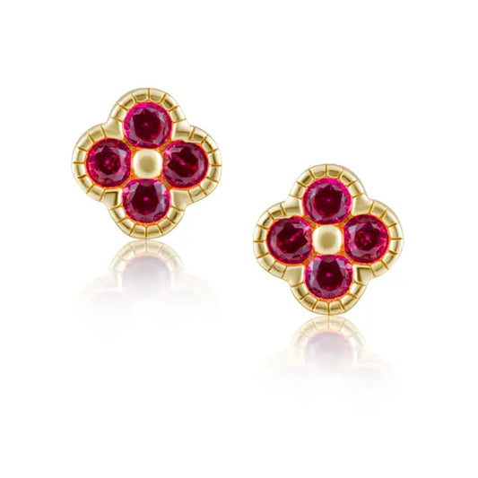 Gold-Filled Cz Imitation Pink Sapphire Clover Studs