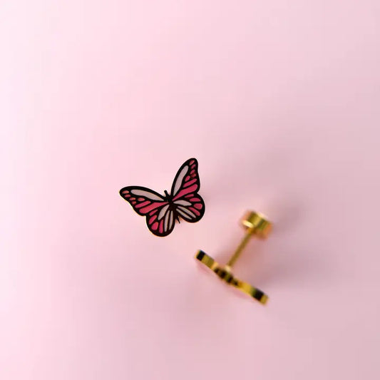 Pink Butterfly Stud Earrings