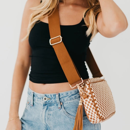 Brown Checkered Cross Body