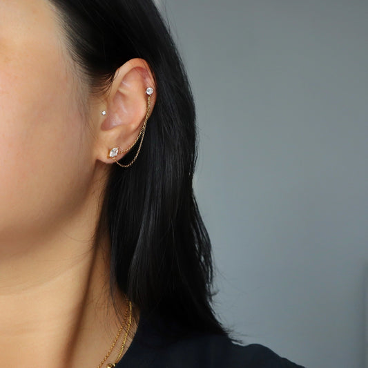 Gold Plated Double Piercing Cz Earrings